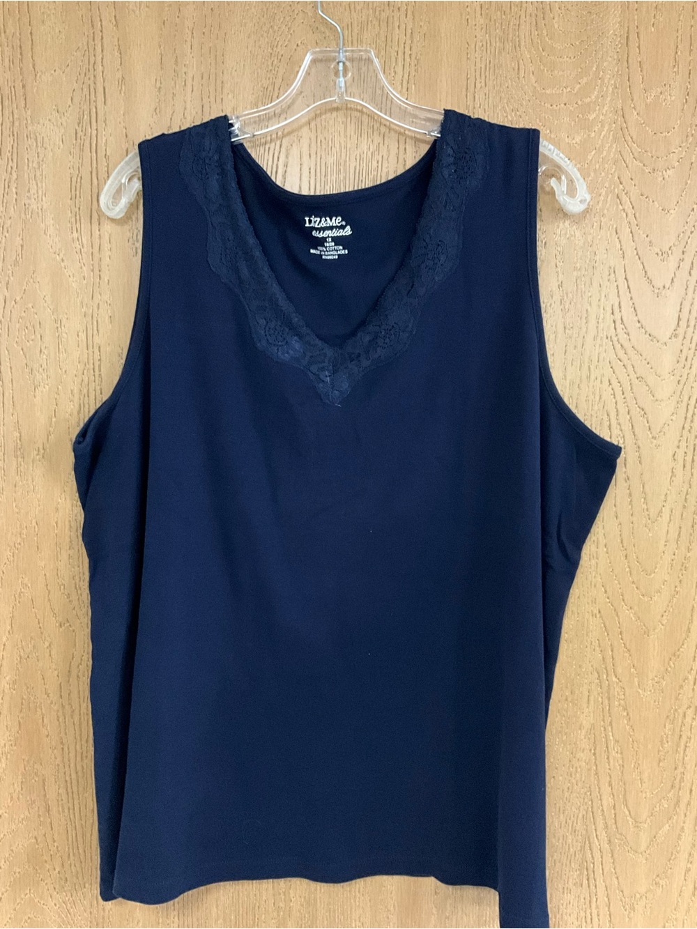 Liz & Me Navy Lace Trim V-Neck Tank Top